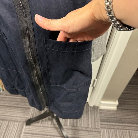 Jet John Eshaya navy and gray colorblock casual knee length jacket. - Picture 4 of 9